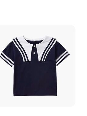 Navy Sailor Collar Kids Top - Classic Nautical Style